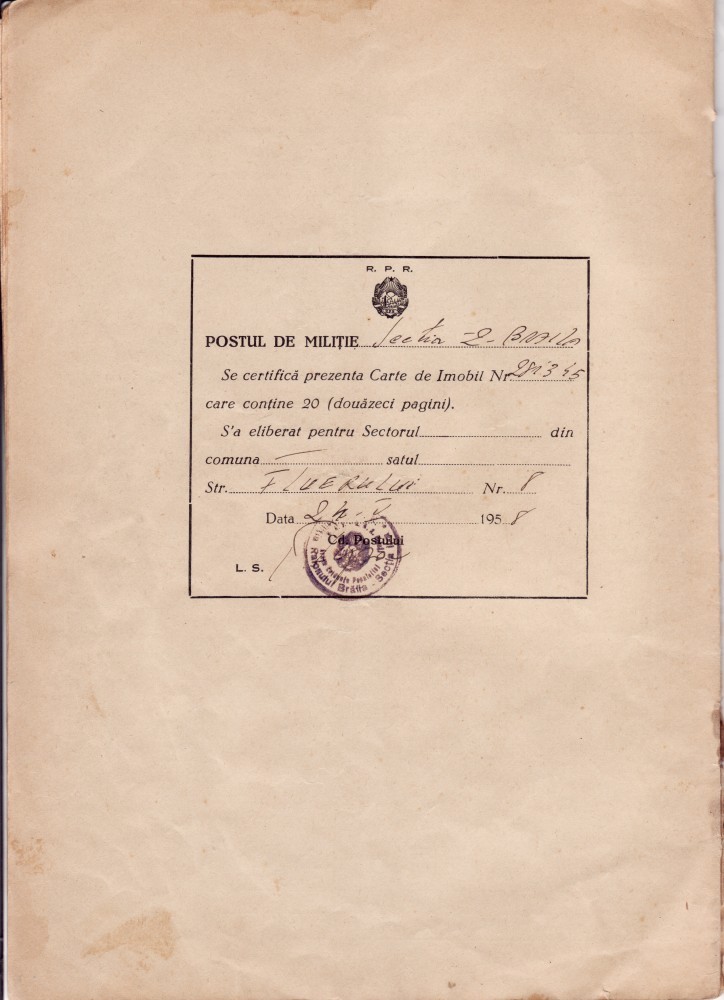 Carte De Imobil 1958 SecÈ›ia 2 Militie Braila Okazii Ro