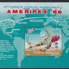 ROMANIA 1986 LP 1159 EXPOZITIA FILATELICA AMERIPEX 86 COLITA DANTELATA MNH