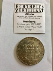 Moneda Argint 5 MARK 1904 J HAMBURG Germania foto