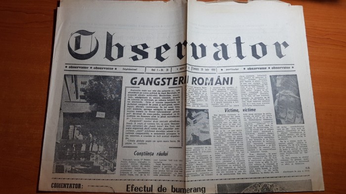 ziarul observator 30 iunie 1990 - articolul &quot; gangsteri romani &quot;