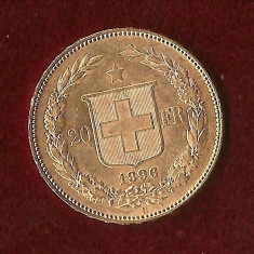 Moneda AUR 20FR -1896-CONFEDERATIO HELVETICA - 6,45 gr. ultimul an tip LIBERTY foto