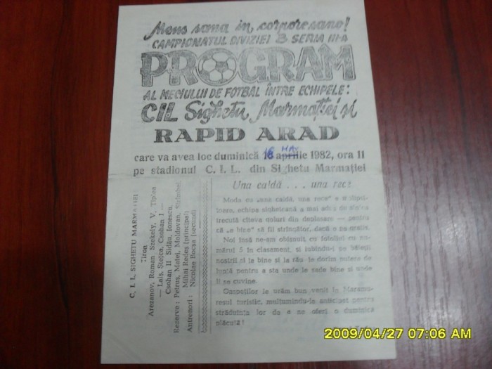 program CIL Sighet - Rapid Arad