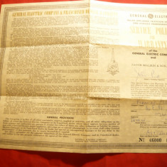 Certificat de Garantie General Electric pt. TV sau Consola Fonograf 1962