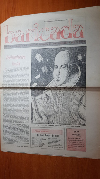 ziarul baricada 24 aprilie 1990-art. despre regele mihai-&quot;coroana contra secera&quot;