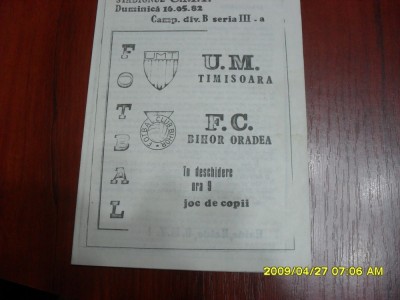 program UM Timisoara - FC Bihor foto