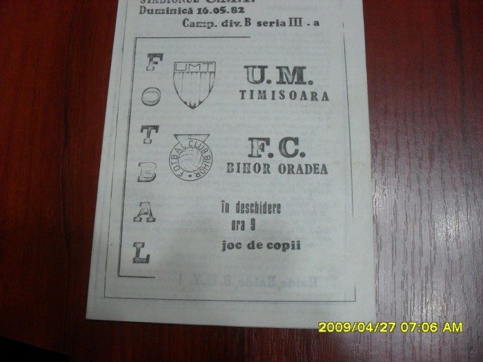 program UM Timisoara - FC Bihor