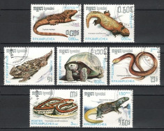 KAMPUCHEA 1987 - REPTILE - SERIE DE 7 TIMBRE - STAMPILATA / reptile82 foto