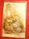 Ilustrata in relief - Femeie ce se roaga circulat 1905 in Bavaria, Circulata, Printata