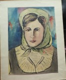 Portret de femeie ; Acuarela , pictor rus , anii 50 , expozitie bucuresteana, Portrete, Realism