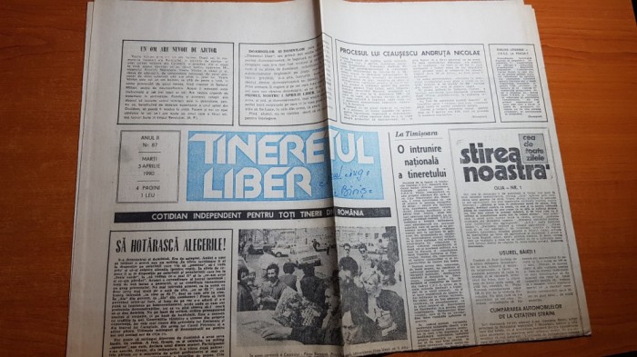 ziarul tineretul liber 3 aprilie 1990-art. &quot;ultimile zile ale dictatorilor &quot;