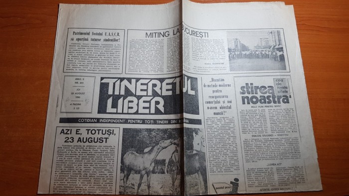 ziarul tineretul liber 23 august 1990-art. despre mineriada,miting la bucuresti