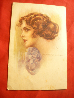 Ilustrata de autor- Femeie Mondena ,semnat Corbelli ,circ.Roma-Buc.1925 cu 3x15 foto