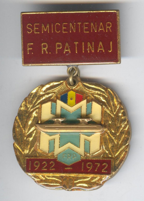 1922-1972 SEMICENTENAR Fed. Rom. de PATINAJ SPORT DE IARNA Insigna email 4 cm