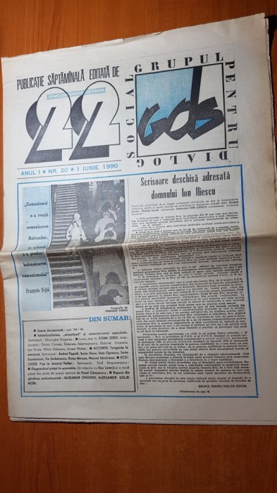 ziarul &quot; 22 &quot; 1 iunie 1990-scrisoare deschisa adresata lui ion iliescu
