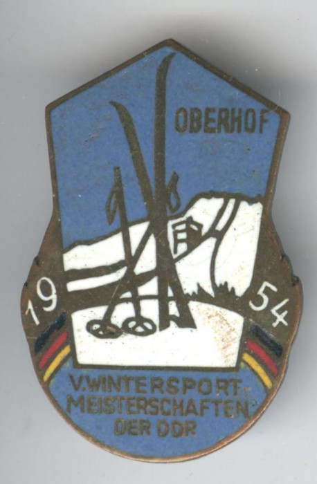 1954 OBERHOF - SKI - Insigna Sport de Iarna - email, superba, DDR