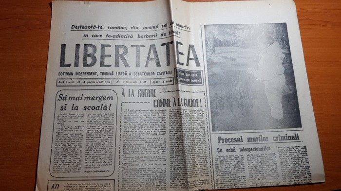 ziarul libertatea 1 februarie 1990-procesul marilor criminali