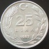 Moneda 25 LIRE - TURCIA, anul 1987 *cod 936, Europa, Aluminiu