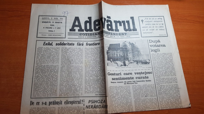 ziarul adevarul 17 martie 1990-procesul de la timisoara,vinovatii revolutiei