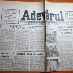 ziarul adevarul 27 martie 1990-articolul " timisoara sfarsit de martie "
