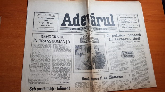 ziarul adevarul 6 februarie 1990-art. &quot;democratie si transhumanta &quot;