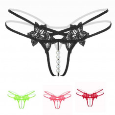 Bikini Tanga Mini G-string Chilotei Sexy Open Crotch Transparenti Chiloti Perle foto