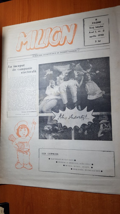 ziarul milion aprilie 1990-publicatie studenteasca de interes general