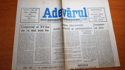 ziarul adevarul 9 februarie 1990-art. &amp;quot;congresul al 15-lea nu va mai avea loc &amp;quot; foto