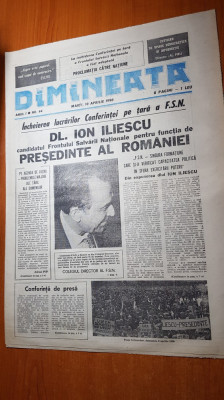 ziarul dimineata 10 aprilie 1990-ion iliescu candidatul FSN la presidentie foto