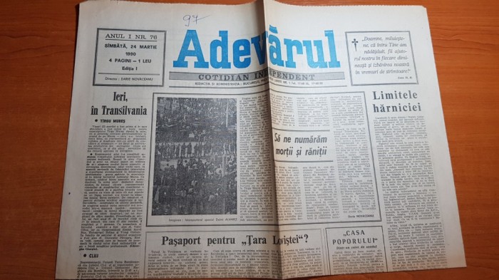 adevarul 24 martie 1990-sa ne numaram mortii si ranitii,art. targu mures