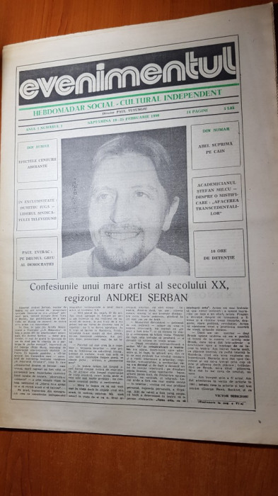 ziarul evenimentul 19-25 februarie 1990-anul 1,nr. 1-prima aparitie a ziarului