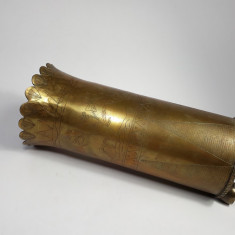 k Vaza din tub de obuz gravat 1916 ww1, marcat, marcaj rar de marina trench art