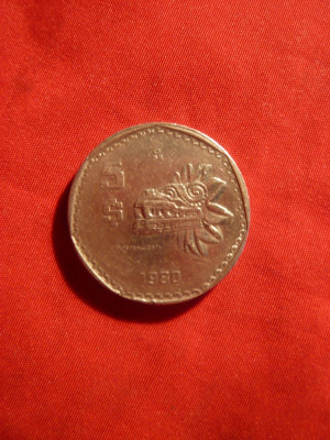 Moneda 5 Peso 1980 Mexic , metal alb , d= 2,5 cm foto