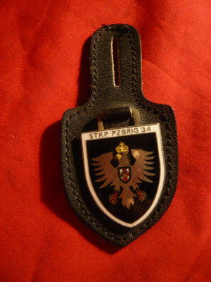 Insigna Militara Germana -Brigada 34 , h= 4 cm , metal si email pe suport piele foto