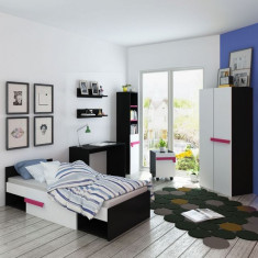 Set mobilier dormitor pentru copii cu saltea roz 8 piese foto