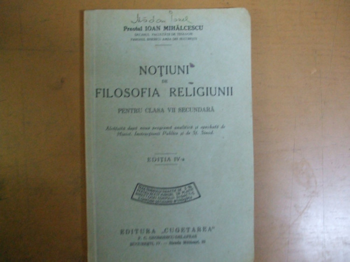 Notiuni de filozofia religiei filosofia religiunii Bucuresti 1936 Mihalcescu 200