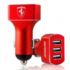 Incarcator auto premium original Ferrari Scuderia 3 X USB, 7.200A, Red foto