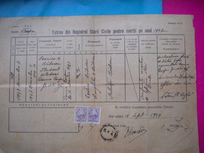 HOPCT DOCUMENT VECHI NR 256 REGISTRUL STARII CIVILE DOLJ 1947 -CERTIFICAT DECES foto