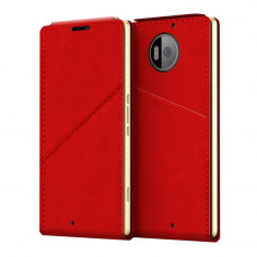 Husa de piele Flip Mozo pentru Microsoft Lumia 950 XL, Red/Gold foto