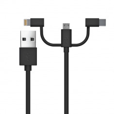 Cablu 3in1 Apple Lightning, Micro USB &amp;amp;amp; USB Type-C Just Wireless 1m Negru foto