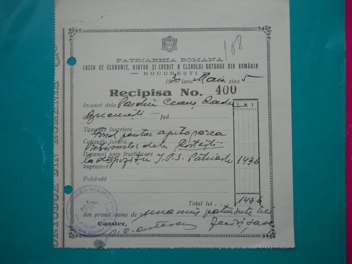 HOPCT DOCUMENT VECHI 261 CASSA DE ECONOMIE AJUTOR CREDIT ORTODOX ROMANIA 1930