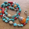 Colier inspiratie tibetana - turcoaz, coral, lapis, margele hand made nepal