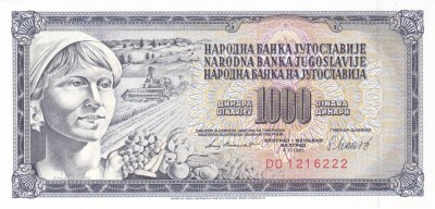 Bancnota Iugoslavia 1.000 Dinari 1981 - P92d UNC foto