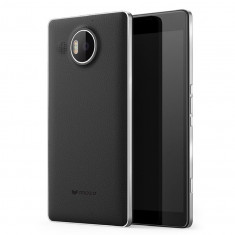 Capac spate de piele Mozo Qi Wireless Charging &amp;amp;amp; NFC pentru Microsoft Lumia 950 XL, Black/Silver foto
