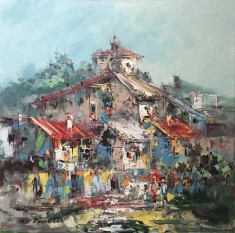 Tudor Panescu - Peisaj , ulei pe pinza , 60 x 60 cm foto
