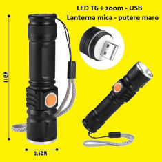 Lanterna led T6 USB mica cu ZOOM , incarcare pe usb foto