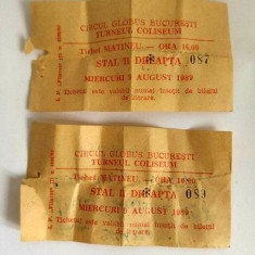 Lot 2 bilete vechi din 1989 la Circul Globus Bucuresti Turneul Coliseum