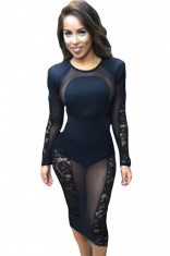 D446-1 Rochie sexy de club, din plasa semitransparenta si dantela foto