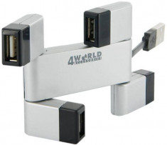 Hub USB 4World 09195 Folded 4x USB 2.0 color argintiu foto