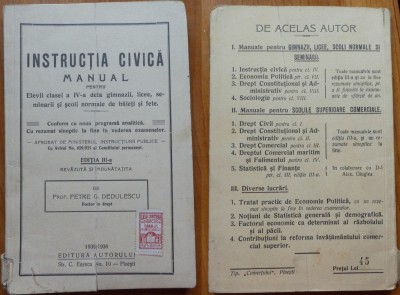 Dedulescu , Instructia civica ; Manual clasa a IV -a gimnazii , Ploiesti , 1936 foto