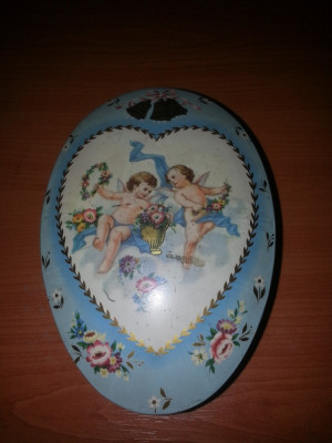 Cutie metalica veche ovala de colectie Cote D&amp;rsquo;or Belgia cutie reclama vintage de ciocolata foto